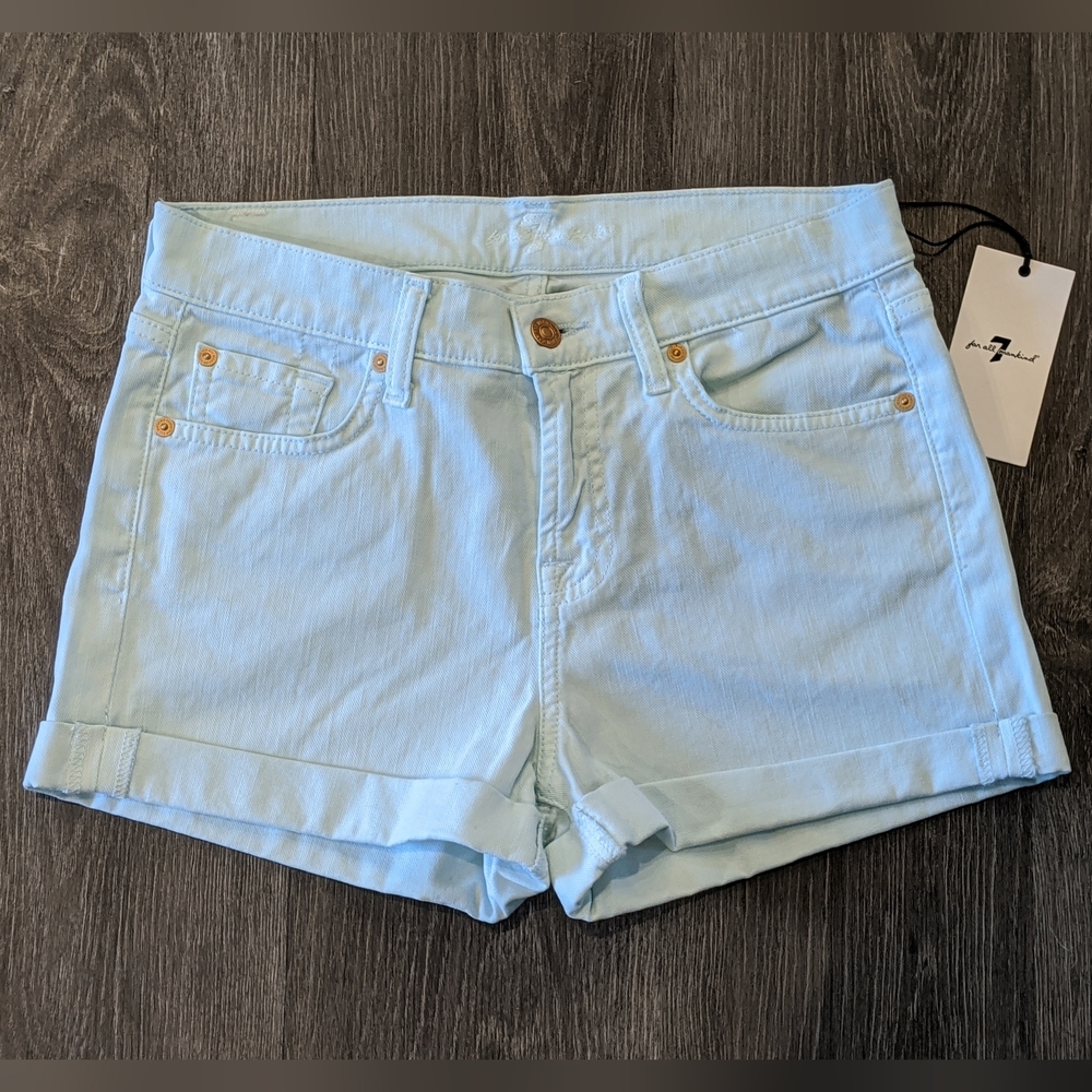 NWT Women's seven 7 for all mankind light blue high rise denim shorts - size 26